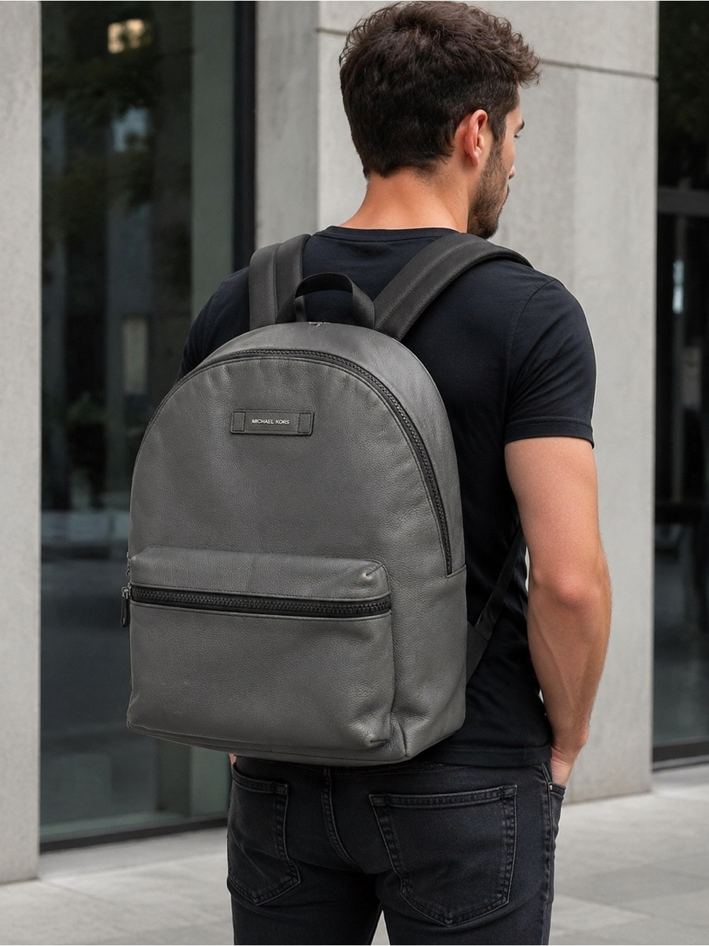 Michael Kors Men's Grey Leather Backpack